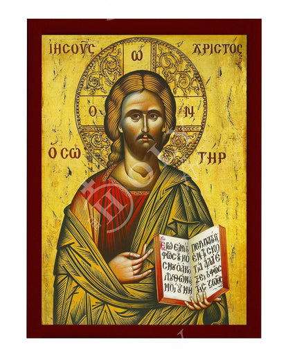 Jesus Christ icon, Handmade Greek Orthodox icon of our Lord, Byzantine art wall hanging on wood plaque, religious icon home decor - TheHolyArt
