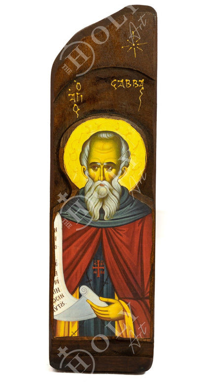 Saint Savvas icon, Handmade Greek Orthodox icon of St Savvas the Sanctified, Byzantine art wall hanging on wood plaque, religious home decor - TheHolyArt