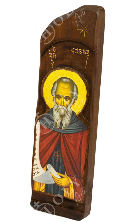 Saint Savvas icon, Handmade Greek Orthodox icon of St Savvas the Sanctified, Byzantine art wall hanging on wood plaque, religious home decor - TheHolyArt