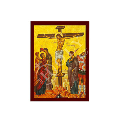 The Crucifixion icon, Jesus Christ Holy Cross Handmade Greek Orthodox icon, Byzantine art wall hanging wood plaque icon, religious gift - TheHolyArt