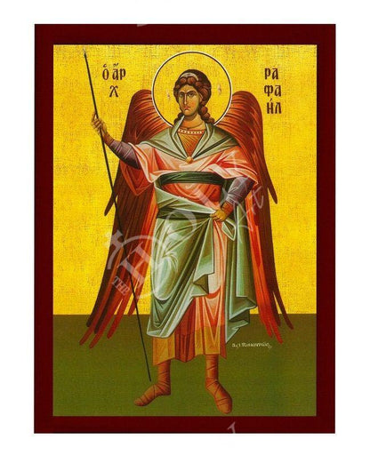 Archangel Raphael icon, Handmade Greek Orthodox icon of St Raphael, Byzantine art wall hanging on wood plaque religious icon, religious gift - TheHolyArt