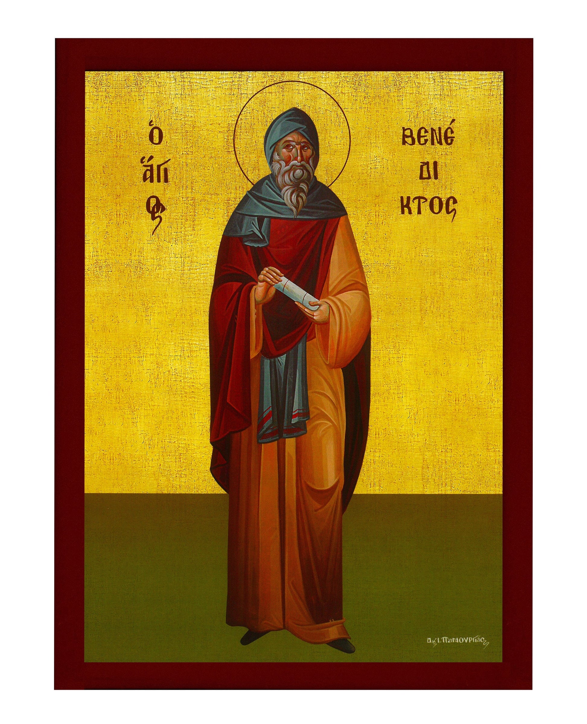 Saint Benedict icon of Nursia, Handmade Greek Catholic icon of St Bene-TheHolyArt