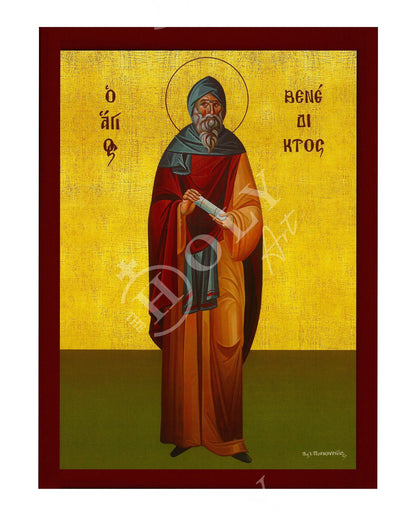 Saint Benedict icon of Nursia, Handmade Greek Catholic icon of St Benedict, Byzantine art wall hanging wood plaque, religious decor - TheHolyArt