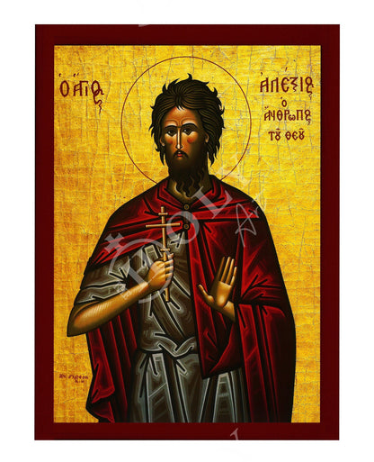 Saint Alexios icon, Handmade Greek Orthodox icon Saint Alexios Man of God, Byzantine art wall hanging on wood plaque icon, religious decor - TheHolyArt