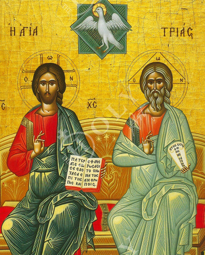 The Holy Trinity icon, Jesus Christ Handmade Greek Orthodox icon, Byzantine art wall hanging on wood plaque religious icon, wedding gift - TheHolyArt