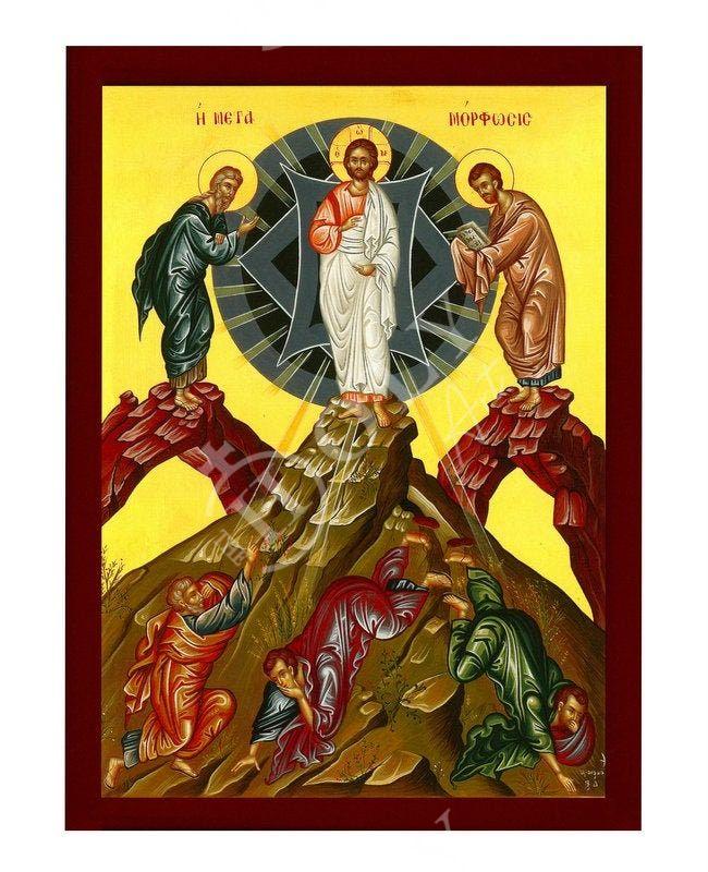 Metamorphosis Jesus Christ icon, Handmade Greek Orthodox icon of the Transfiguration Byzantine art wall hanging wood plaque, religious gift(1) TheHolyArt