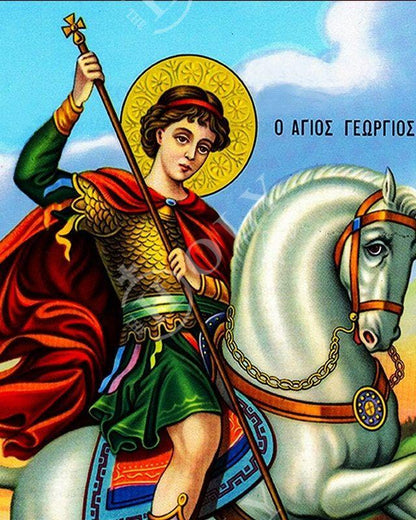 Saint George icon, Handmade Greek Orthodox icon of St George, Byzantine art wall hanging icon wood plaque, religious decor - TheHolyArt