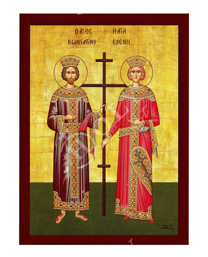 Saint Constantine icon & Saint Helen icon, Handmade Greek Christian Orthodox Icon, St Constantine and Helen Byzantine art wall hanging - TheHolyArt
