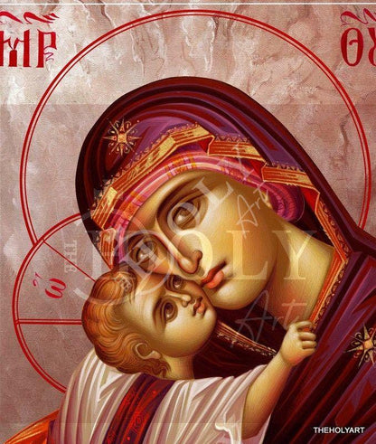 Virgin Mary icon Panagia, Handmade Greek Orthodox Icon, Mother of God Byzantine art, Theotokos wall hanging wood plaque, religious decor - TheHolyArt