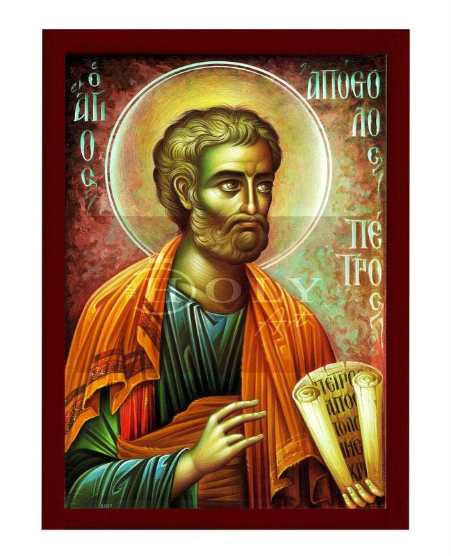 Saint Peter the Apostle icon, Handmade Greek Orthodox icon of Apostle Peter, Byzantine art wall hanging of St Peter on wood plaque TheHolyArt