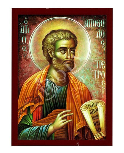 Saint Peter the Apostle icon, Handmade Greek Orthodox icon of Apostle Peter, Byzantine art wall hanging of St Peter on wood plaque - TheHolyArt