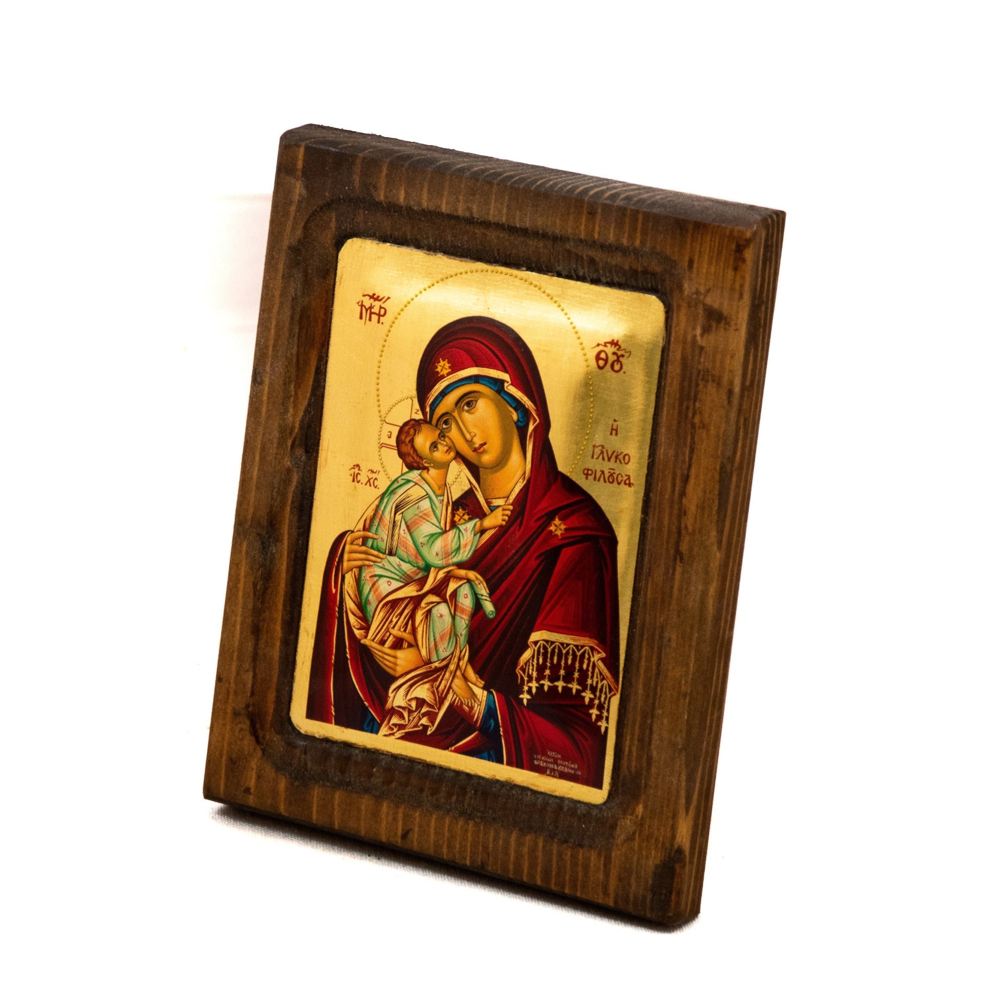 Virgin Mary icon Panagia Glykophilousa, handmade Greek Orthodox icon Mother of God, Byzantine art wall hanging w gold leaf, wedding gift TheHolyArt