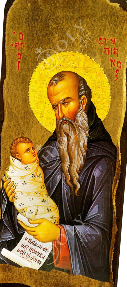 Saint Stylianos icon, Handmade Greek Orthodox icon of St Stylianos of Paphlagonia, Byzantine art wall hanging wood plaque, religious decor - TheHolyArt