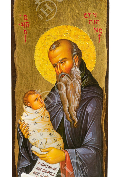 Saint Stylianos icon, Handmade Greek Orthodox icon of St Stylianos of Paphlagonia, Byzantine art wall hanging wood plaque, religious decor - TheHolyArt