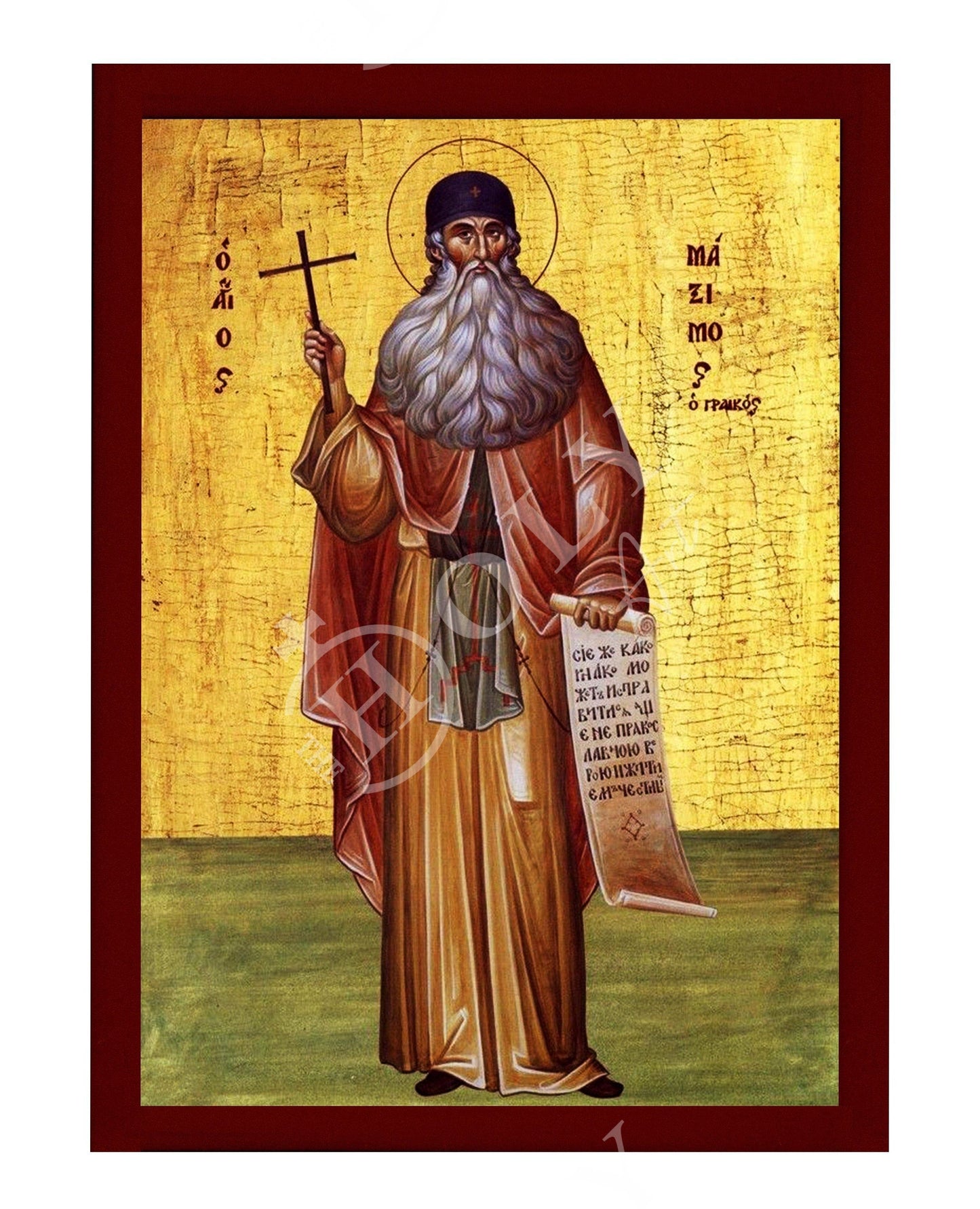 Saint Maximus icon, Handmade Greek Orthodox icon of St Maximus the Greek, Byzantine art wall hanging icon on wood plaque TheHolyArt