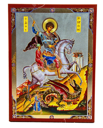 Saint George icon, Handmade Greek Orthodox icon of St George, Byzantine art wall hanging icon wood plaque, religious decor 22x16cm - TheHolyArt
