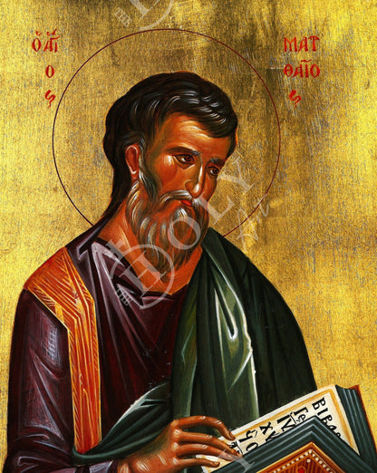 Saint Matthew the Apostle icon, Handmade Greek Orthodox icon of Apostle Evangelist Matthew, Byzantine art wall hanging on wood plaque - TheHolyArt
