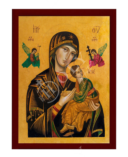 Our Lady of Perpetual Help icon, Handmade Greek Orthodox Icon of Virgin Mary, Mother of God Byzantine art wall hanging plaque - TheHolyArt
