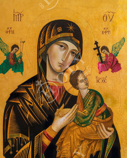 Our Lady of Perpetual Help icon, Handmade Greek Orthodox Icon of Virgin Mary, Mother of God Byzantine art wall hanging plaque - TheHolyArt