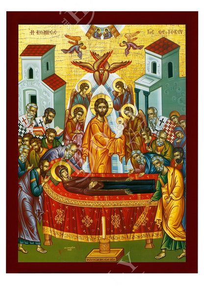 Dormition of Virgin Mary icon, Handmade Greek Orthodox Icon of Theotokos Assumption, Mother of God Byzantine art wall hanging plaque icon - TheHolyArt