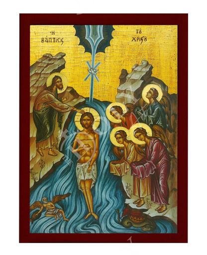 The Baptism / Epiphany of Jesus Christ icon, Jesus Christ Baptized handmade Greek Orthodox Icon, Byzantine art wall hanging wood plaque, religious gift - TheHolyArt