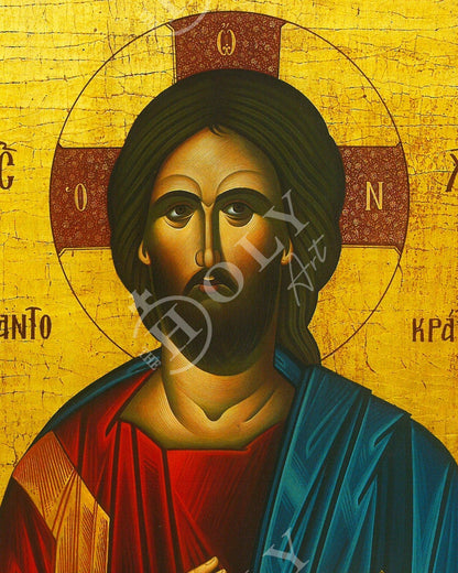 Jesus Christ icon, Handmade Greek Orthodox icon of our Lord, Byzantine art wall hanging on wood plaque, religious home decor - TheHolyArt