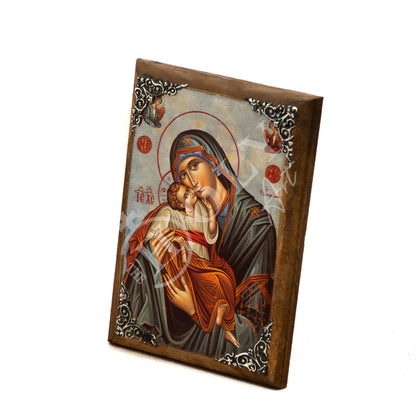 Virgin Mary icon Panagia, Greek Christian Orthodox Icon, Mother of God Byzantine art, Theotokos handmade wall hanging wood plaque - TheHolyArt