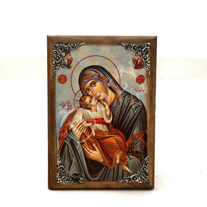 Virgin Mary icon Panagia, Greek Christian Orthodox Icon, Mother of God Byzantine art, Theotokos handmade wall hanging wood plaque - TheHolyArt