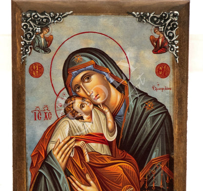 Virgin Mary icon Panagia, Greek Christian Orthodox Icon, Mother of God Byzantine art, Theotokos handmade wall hanging wood plaque - TheHolyArt