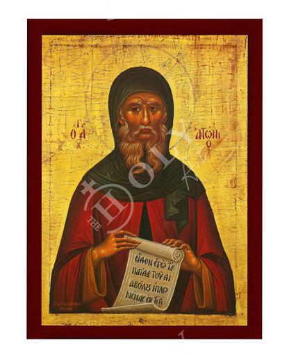 Saint Anthony icon, Handmade Greek Orthodox icon of Saint Antonius, Byzantine art wall hanging wood plaque icon, religious decor - TheHolyArt