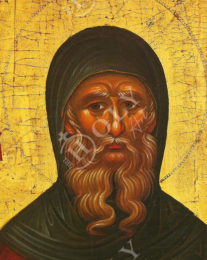 Saint Anthony icon, Handmade Greek Orthodox icon of Saint Antonius, Byzantine art wall hanging wood plaque icon, religious decor - TheHolyArt