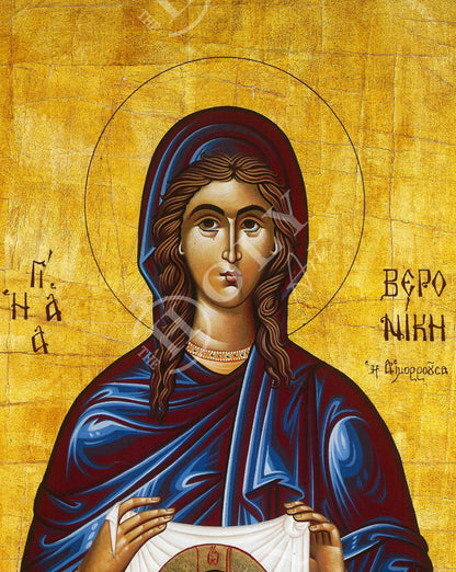Saint Veronica icon, Handmade Greek Orthodox icon of St Veronika, Byzantine art wall hanging wood plaque of St Berenice, religious decor - TheHolyArt