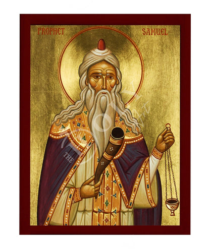Prophet Samuel icon, Handmade Greek Orthodox icon of St Samuel, Byzantine art wall hanging on wood plaque icon, religious decor - TheHolyArt