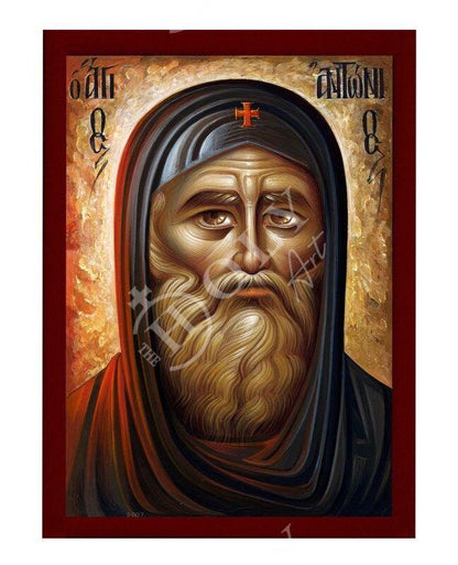 Saint Anthony icon, Handmade Greek Orthodox icon of Saint Antonius, Byzantine art wall hanging wood plaque icon, religious decor - TheHolyArt