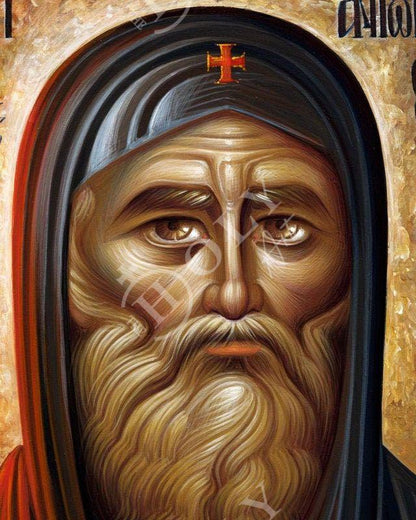 Saint Anthony icon, Handmade Greek Orthodox icon of Saint Antonius, Byzantine art wall hanging wood plaque icon, religious decor - TheHolyArt