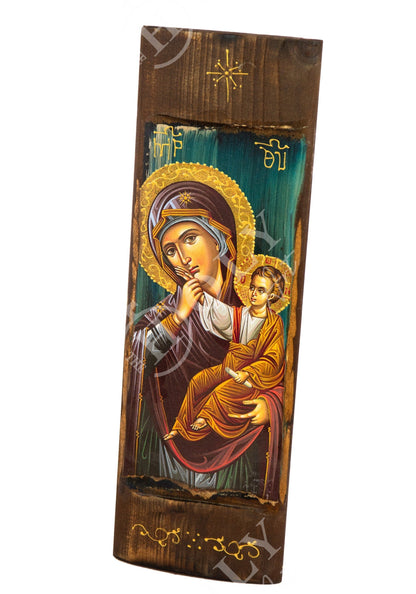 Virgin Mary icon Panagia Paramythia, Handmade Greek Orthodox icon of Mother of God, Theotokos Byzantine art wall hanging wood plaque - TheHolyArt