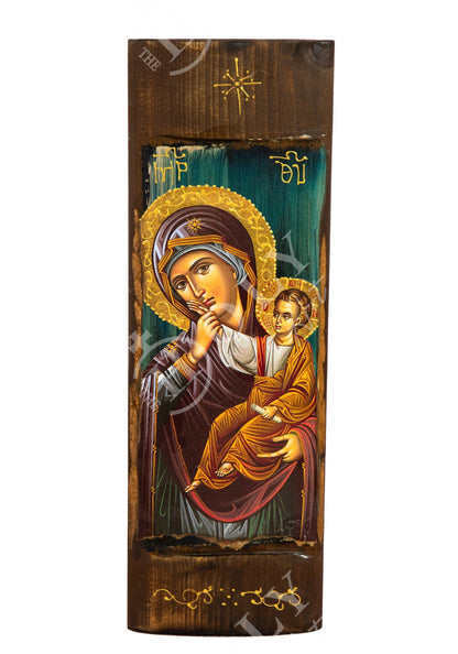 Virgin Mary icon Panagia Paramythia, Handmade Greek Orthodox icon of Mother of God, Theotokos Byzantine art wall hanging wood plaque - TheHolyArt