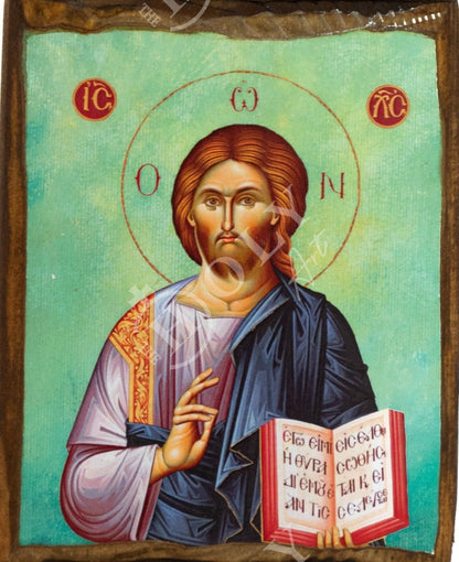 Jesus Christ icon, Handmade Greek Orthodox icon, Byzantine art wall hanging icon of our Lord on wood plaque 20x9cm , wedding gift ideas - TheHolyArt
