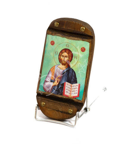 Jesus Christ icon, Handmade Greek Orthodox icon, Byzantine art wall hanging icon of our Lord on wood plaque 20x9cm , wedding gift ideas - TheHolyArt