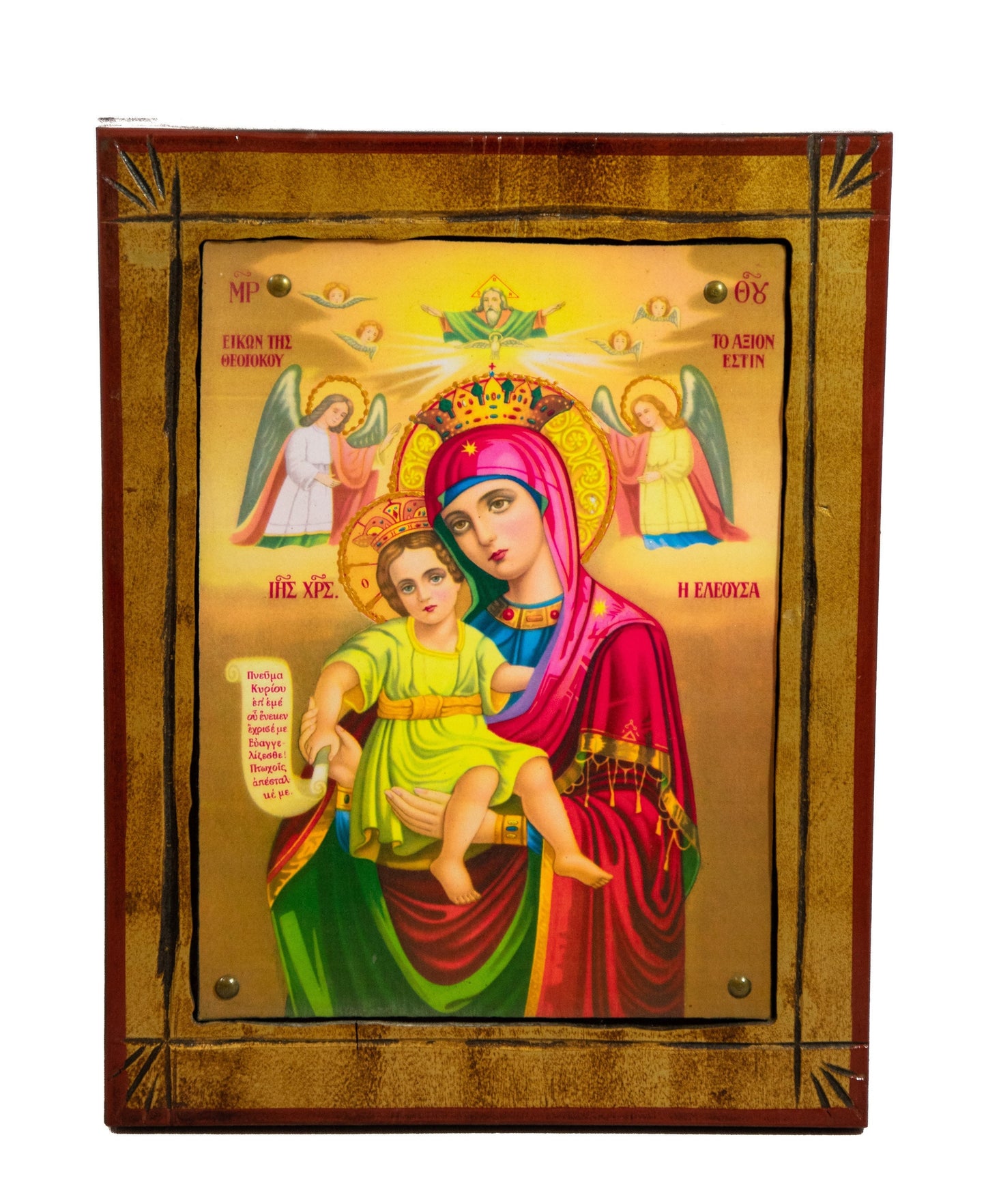 Virgin Mary icon Panagia, Handmade Greek Orthodox Icon of Mother of God, Theotokos Byzantine art wall hanging wood plaque 32x24cm TheHolyArt