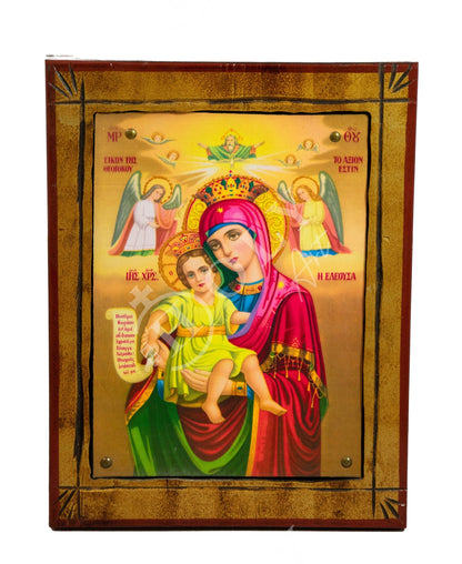 Virgin Mary icon Panagia, Handmade Greek Orthodox Icon of Mother of God, Theotokos Byzantine art wall hanging wood plaque 32x24cm - TheHolyArt