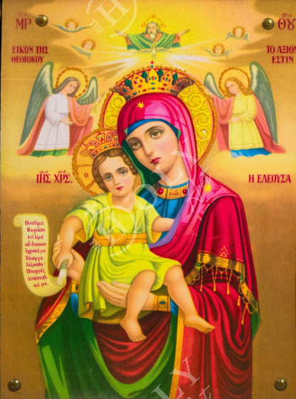 Virgin Mary icon Panagia, Handmade Greek Orthodox Icon of Mother of God, Theotokos Byzantine art wall hanging wood plaque 32x24cm - TheHolyArt