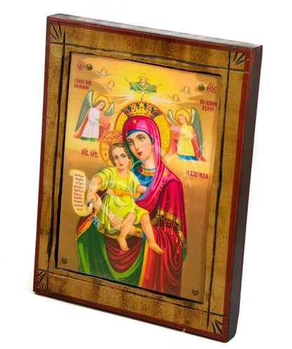 Virgin Mary icon Panagia, Handmade Greek Orthodox Icon of Mother of God, Theotokos Byzantine art wall hanging wood plaque 32x24cm - TheHolyArt