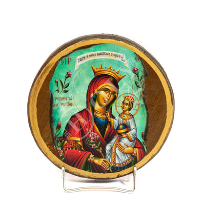 Virgin Mary icon Panagia Rose Amaranth, Handmade Greek Orthodox Icon of Mother of God, Theotokos Byzantine art wall hanging wood plaque icon - TheHolyArt
