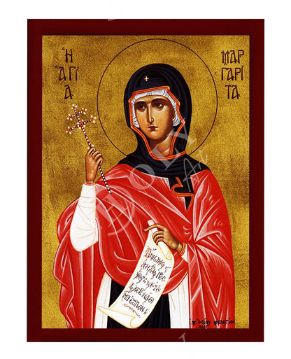 Saint Margaret icon, Handmade Greek Orthodox icon of St Margaret of Scotland, Byzantine art wall hanging wood plaque, religious gift - TheHolyArt