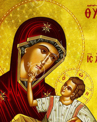 Virgin Mary icon Panagia of Tinos, Handmade Greek Orthodox Icon, Mother of God Byzantine art, Theotokos Megalochari wall hanging wood plaque - TheHolyArt