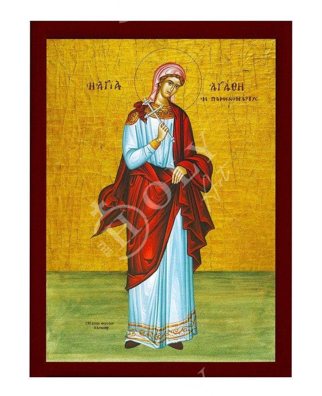 Saint Agatha icon, Handmade Greek Catholic Orthodox icon of St Agatha of Palermo, Byzantine art wall hanging wood plaque religious gift TheHolyArt