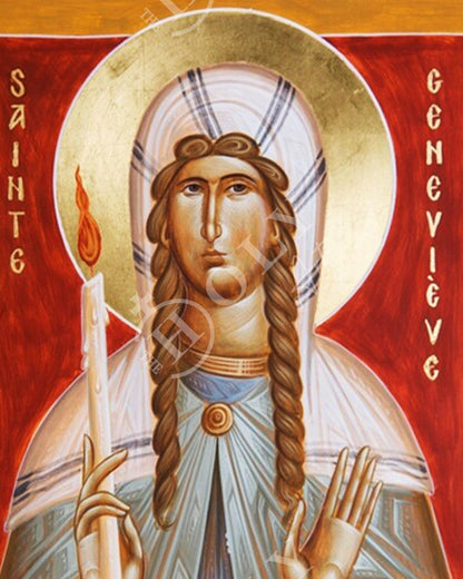Saint Genevieve icon, Handmade Greek Orthodox Catholic icon of St Genevieve of Paris, Christian art wall hanging wood plaque, religious gift - TheHolyArt