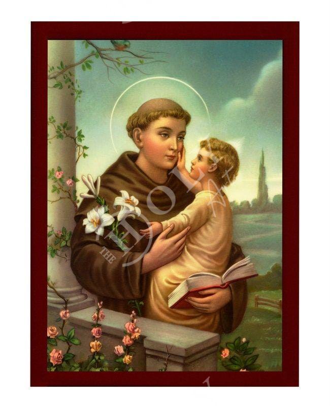 Saint Anthony of Padua icon, Handmade Greek Christian icon of Saint Anthony of Lisbon, Religious art wall hanging on wood plaque decor TheHolyArt