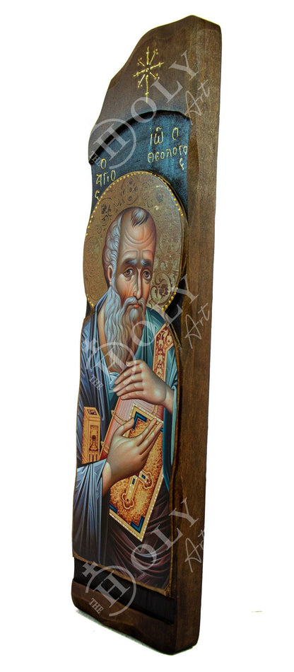 Saint John Evangelist icon, Handmade Greek Orthodox icon St John the Theologian, Apostle John Byzantine art wall hanging wood plaque - TheHolyArt